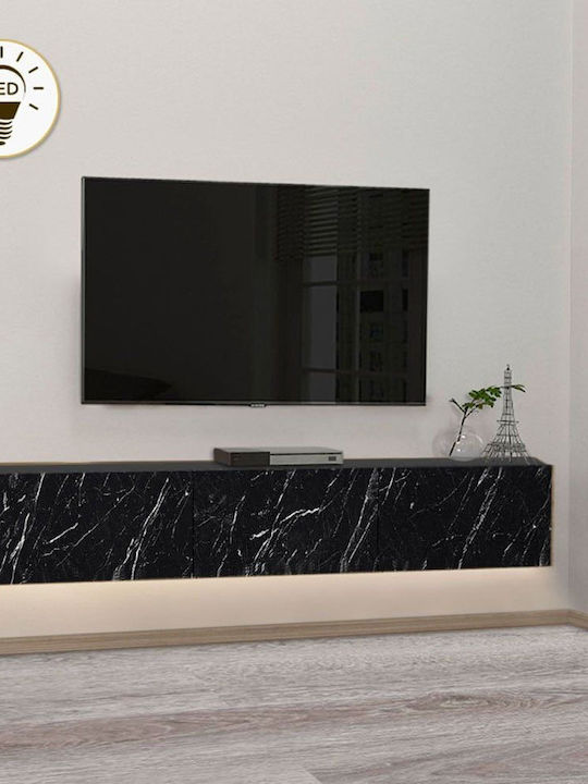 Damla Particle Board TV Furniture with LED Lighting Black L180xW29.5xH29.5cm