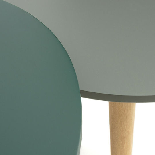 Rund Satztisch-Set aus Massivholz Grün B60xT60xH40cm