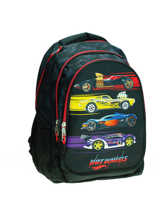Gim Hot Wheels Schulranzen Rucksack Grundschule Schwarz mit Flaschenhalter 27Liter