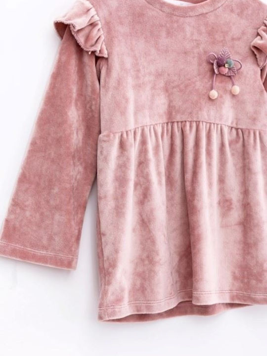 Funky Kids Dress Velvet Long Sleeve Pink