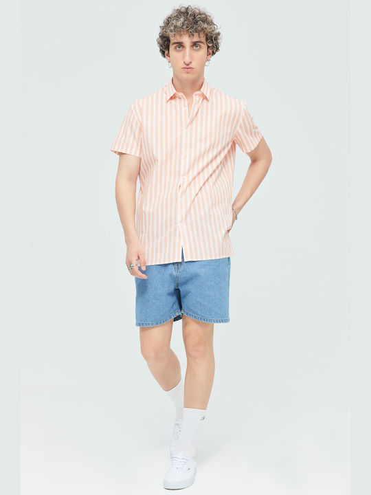 Aristoteli Bitsiani Men's Shirt Short Sleeve Striped Pink