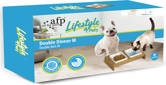 All For Paws Ceramic Bowl Water for Dog & Cat with Base 2x 400ml in White Color