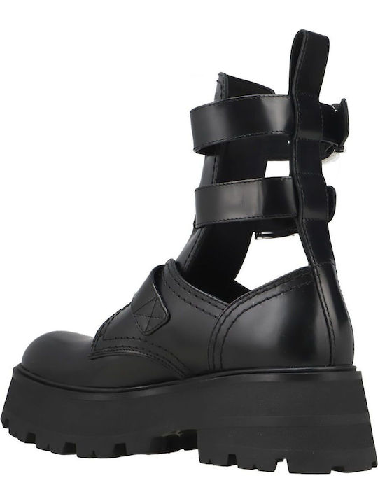 Leder Stiefeletten Damen Schwarz