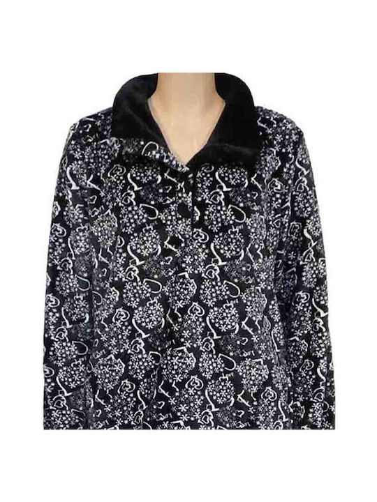 Koyote Χειμερινό Γυναικείο Σετ Πιτζάμας Fleece Μαύρο