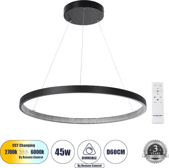 GloboStar Diamond Висящо Осветително Тяло Черен 68x68см.