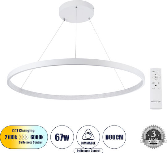 GloboStar Диамант Висящо Таванно Осветително Тяло Бяло LED с Регулируемо Бяло Светлина 88x88x110см