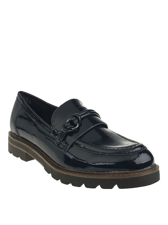 Marco Tozzi Patent Leather Women's Moccasins in Navy Blue Color