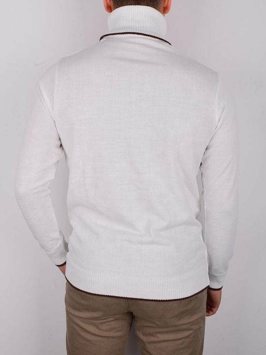 Stefan Fashion Herren Langarm-Pullover Rollkragen White