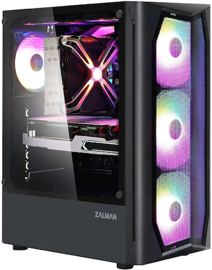 Zalman N4 Gaming Midi-Turm Computergehäuse mit Seitenfenster und RGB-Beleuchtung Schwarz