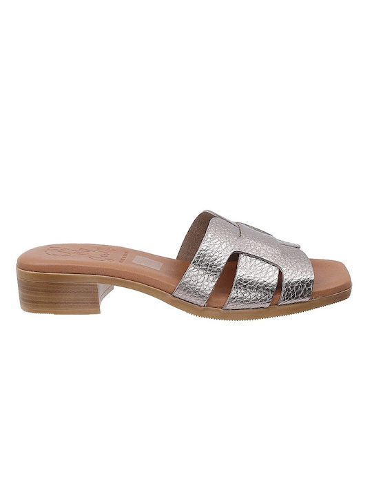 Oh My Sandals Leather Women's Flat Sandals Anatomic in Silver Color