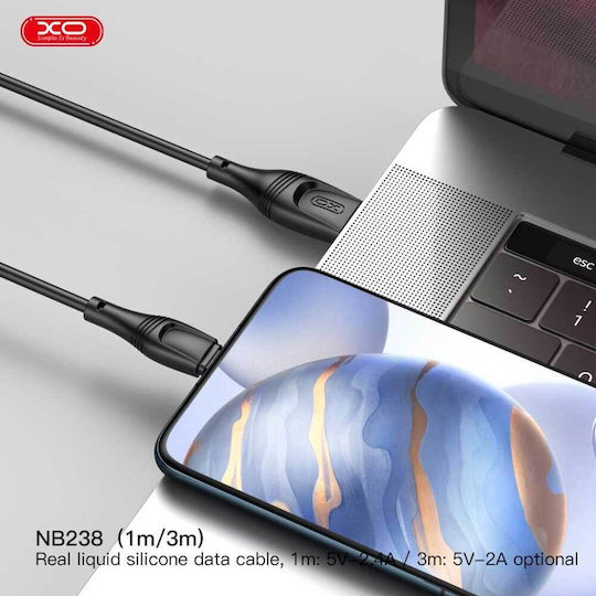 XO NB238 USB 2.0 Cable USB-C male - USB-A Μαύρο 3m 16.005.0242