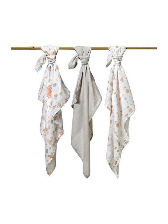 Babyono Muslin Swaddle Wraps Gray 70x70cm. 3pcs