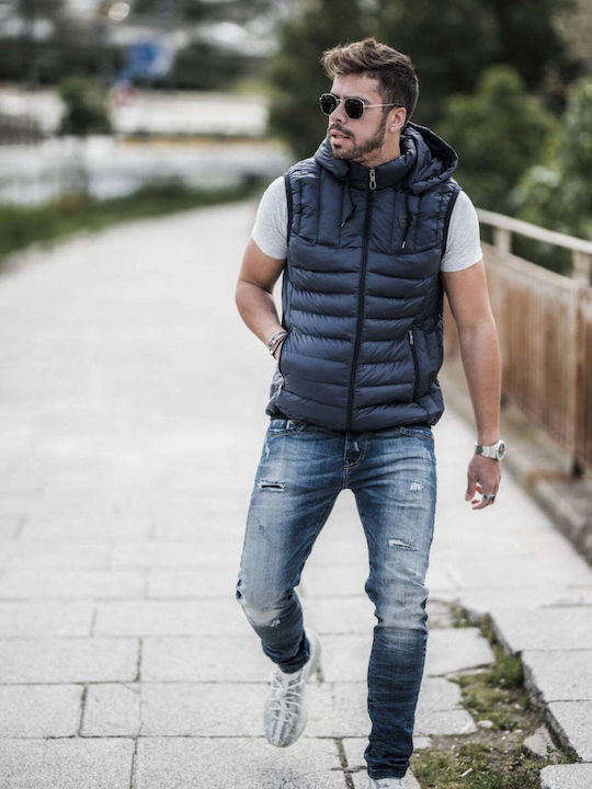 Yolofashion Men's Sleeveless Puffer Jacket Blue