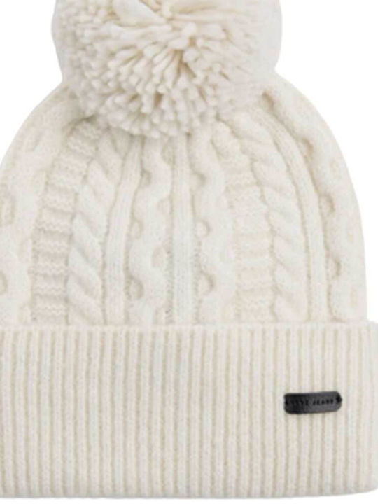 Pom Pom Beanie Γυναικείος Σκούφος Πλεκτός σε Λευκό χρώμα