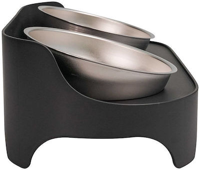 Bowls Food & Water for Dog Black with Base