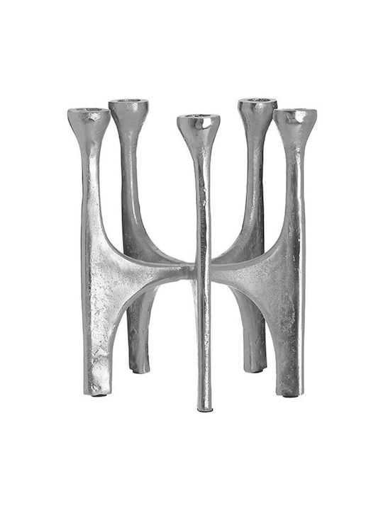 Inart Candle Holder Aluminum Αλουμινένιο 5 Seats in Silver Color 21x21x26cm 1pcs