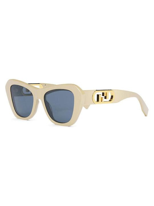 Fendi Women's Sunglasses with Beige Plastic Frame and Gray Lens FE40064F-25V