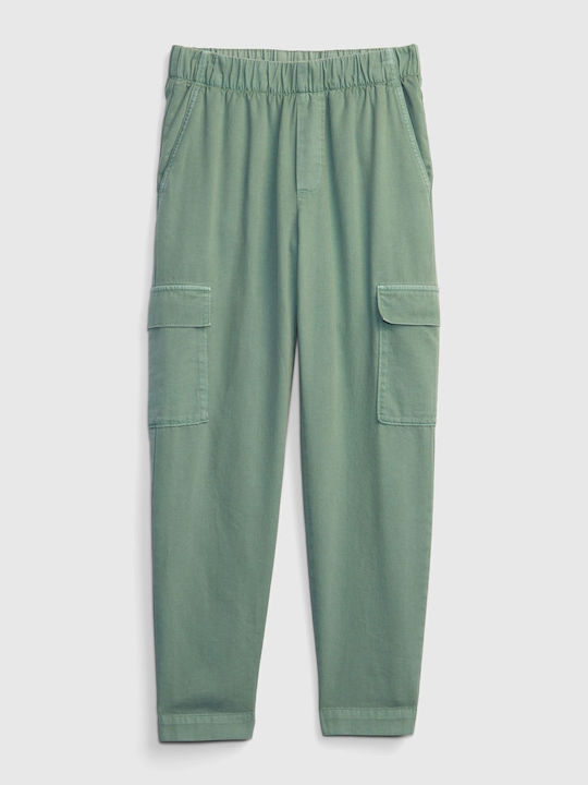 Women's Fabric Cargo Trousers with Elastic Green