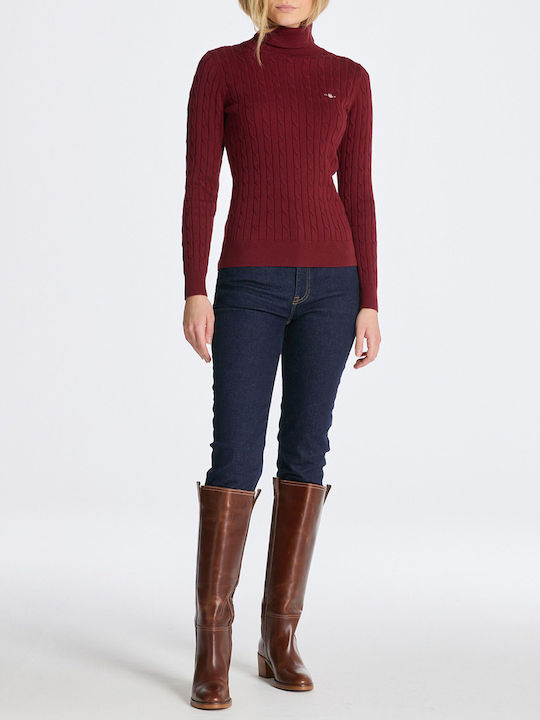 Damen Langarm Pullover Baumwolle Rollkragen Burgundisch