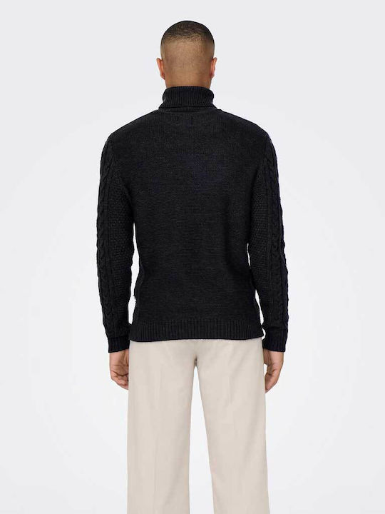 Only & Sons Men's Long Sleeve Sweater Turtleneck Navy Blue