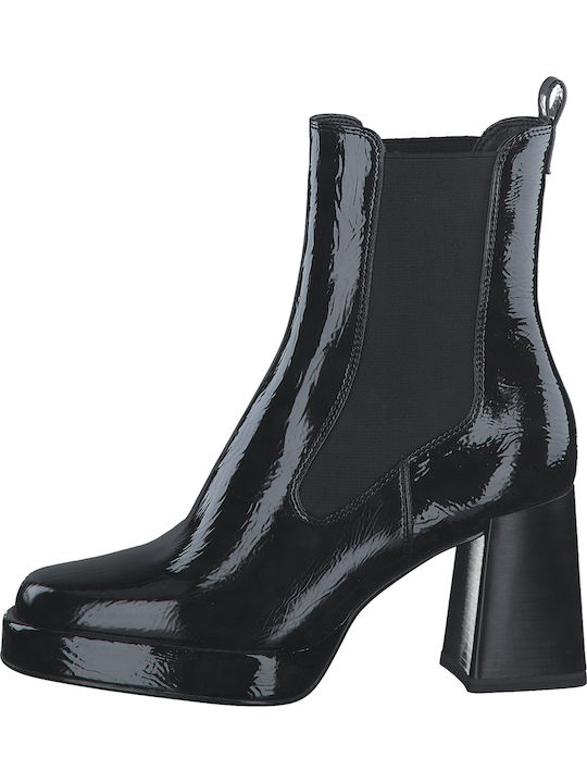 Leder Damen Chelsea Stiefeletten mit mittlerem Absatz Schwarz
