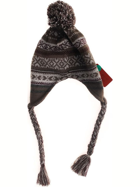 Pom Pom Beanie Unisex Beanie Knitted in Khaki color