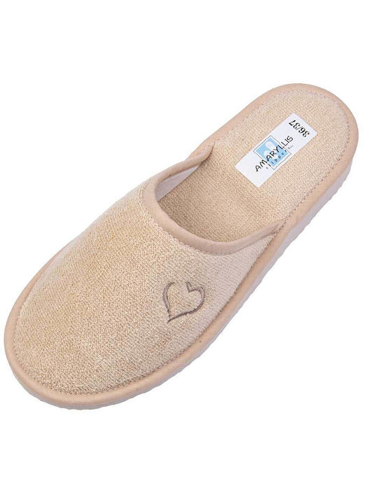 Amaryllis Slippers Πετσετέ Χειμερινές Γυναικείες Παντόφλες σε Μπεζ Χρώμα 73111-9