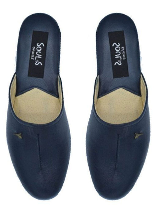 Blue Leather Winter Women's Slippers