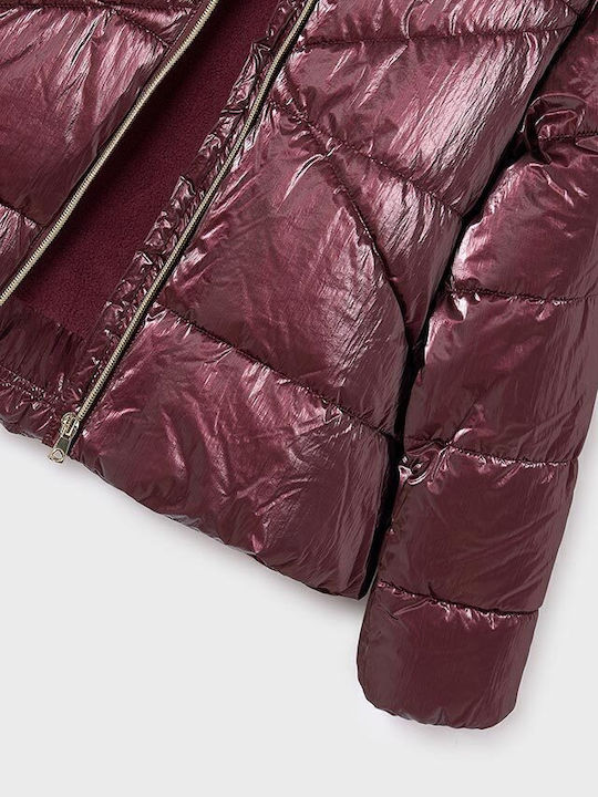 Kinder Steppjacke Kurz mit Kapuze Bordeaux