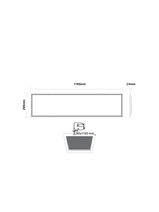 Aca Παραλληλόγραμμο Χωνευτό LED Panel 30W με Φυσικό Λευκό Φως 4000K 119.5x29.5εκ.