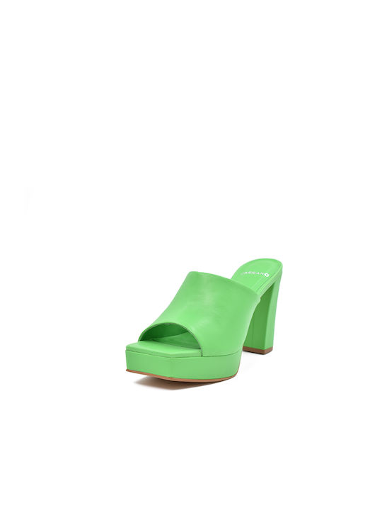 Carrano Mestico Leder Mules mit Chunky Hoch Absatz in Grün Farbe