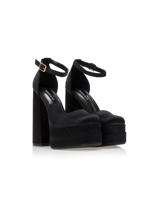 Mohicans Black Line Black Medium Heels with Strap