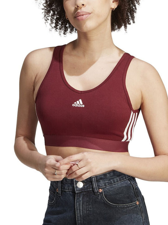 Essentials 3stripes Crop Top Женско Сутиен Червен с Подплата