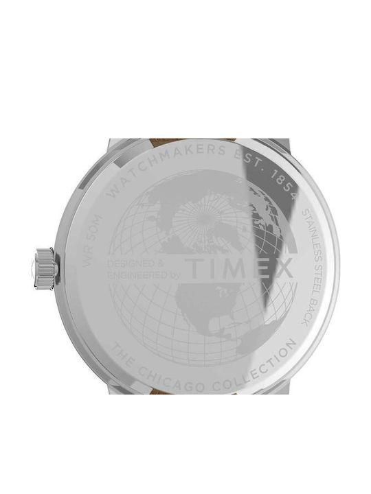 Timex Chicago Ανδρικό Ρολόι 45mm Μπαταρίας με Καφέ Δερμάτινο Λουράκι