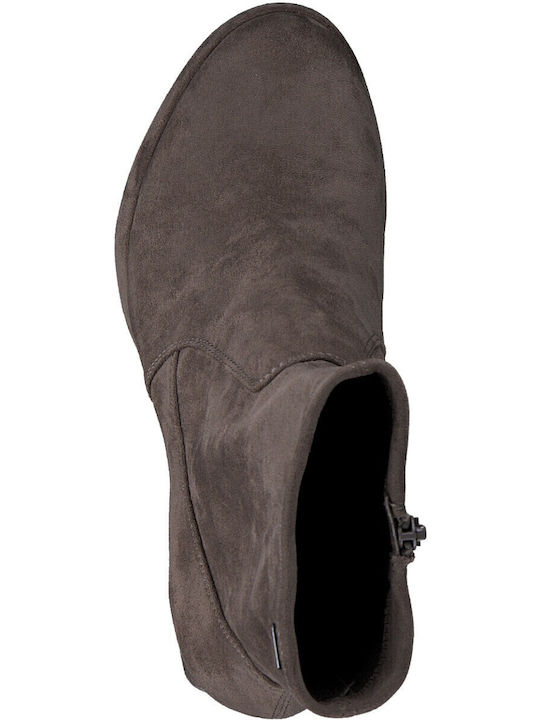 Suede Women's Ankle Boots with High Heel Brown