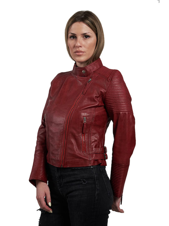 Leatherland Samantha Δερμάτινο Γυναικείο Biker Jacket Κόκκινο
