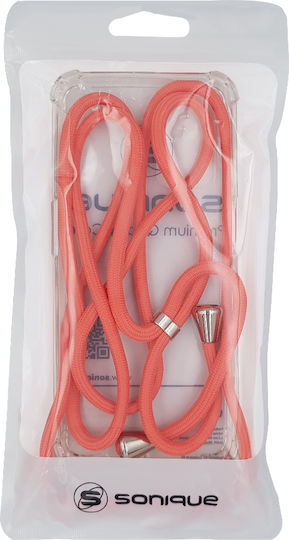 Sonique Umschlag Rückseite Silikon mit Band Transparent & Coral (Huawei P50)
