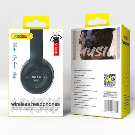 Andowl Q-B125 Bluetooth Wireless Over Ear Headphones with 6 hours of Operation Black