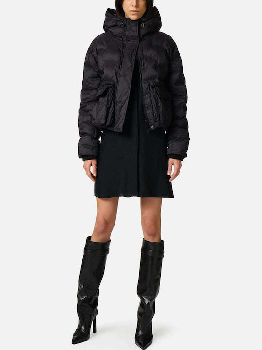 Women's Short Puffer Jacket for Winter Black
