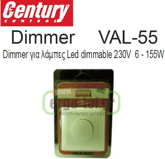 Century Control Comutator Cu Variator Încastrat Cu Rama LED Rotativ 155W În Culoare Albă