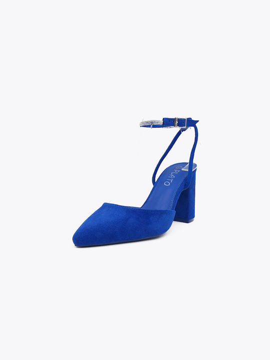 Joya Pointed Toe Blue Heels with Strap