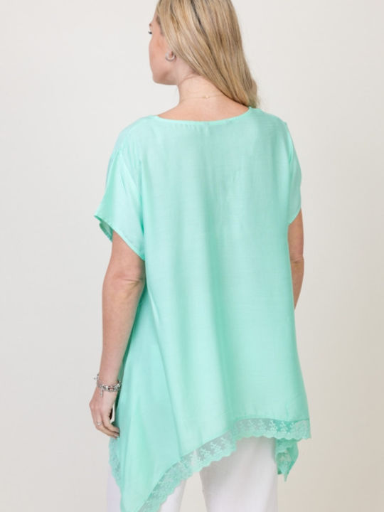 Pronomio Women's Summer Blouse Short Sleeve Green