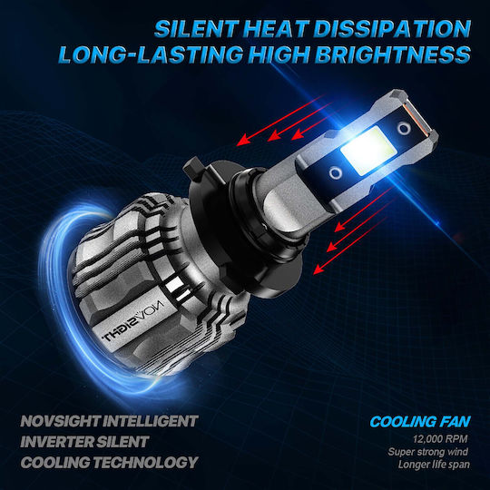 NovSight Λάμπες Αυτοκινήτου HB4-9006 LED 6500K Ψυχρό Λευκό 12V 72W 2τμχ