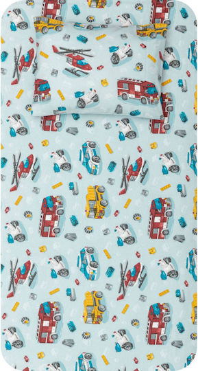 Borea Fire Brigade Baby Sheets Set Crib Flannel Sky Blue Light Blue 120x160cm 3pcs