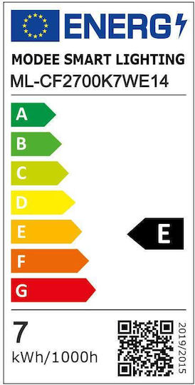 Modee Lighting Λάμπα LED 7W 98mm για Ντουί E14 και Σχήμα C35 Θερμό Λευκό 806lm
