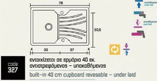 Sanitec Classic 327 Ένθετος από Συνθετικό Γρανίτη Μ78xΠ50cm