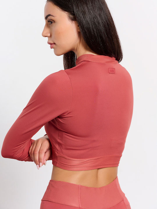 BodyTalk Women's Athletic Crop Top Long Sleeve Red