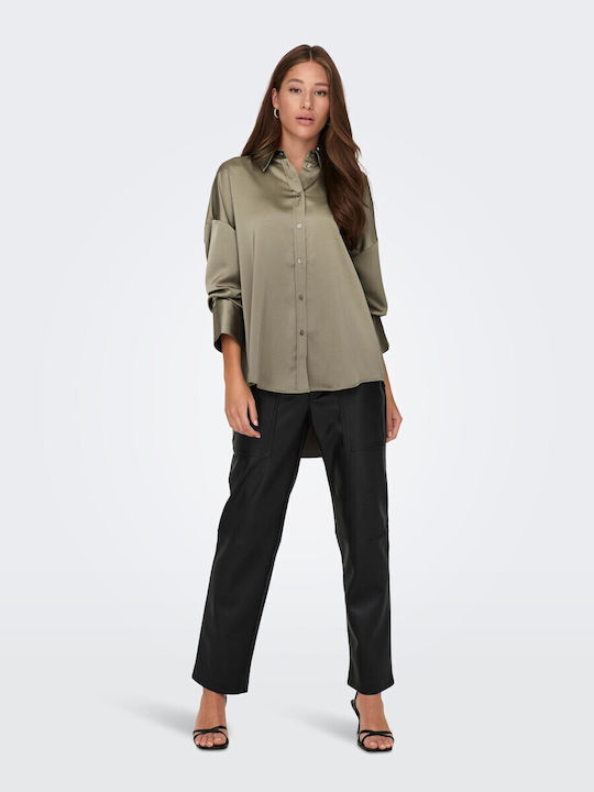 Long Sleeve Women's Satin Shirt Weathered Teak