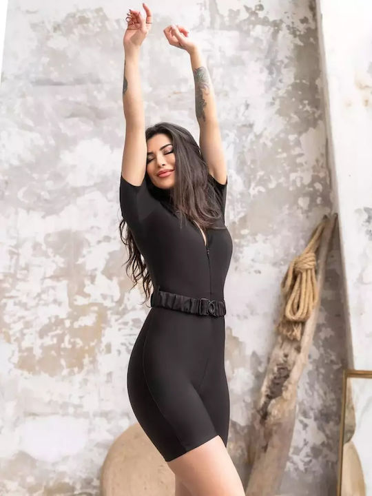 Women's Short Sleeve One-piece Shorts Black
