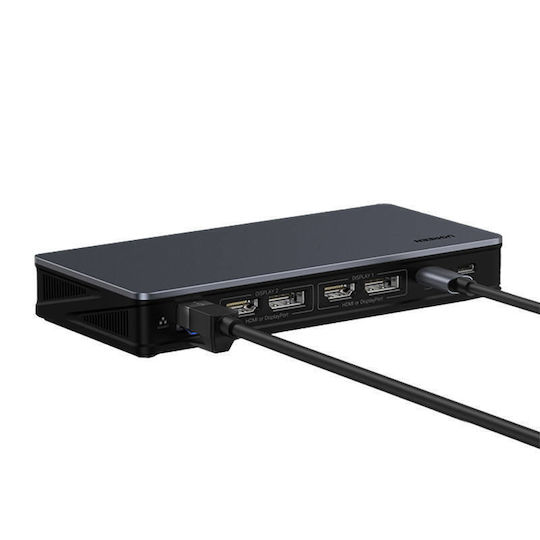 Ugreen CM615 USB-C Docking Station με HDMI/DisplayPort 4K PD Ethernet και σύνδεση 2 Οθονών Μαύρο